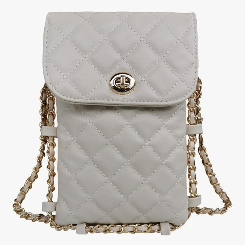 Cell Phone Crossbody Bag Quilted Vegan Leather Phone Purse with Soft Chain - Picture 3 of 13